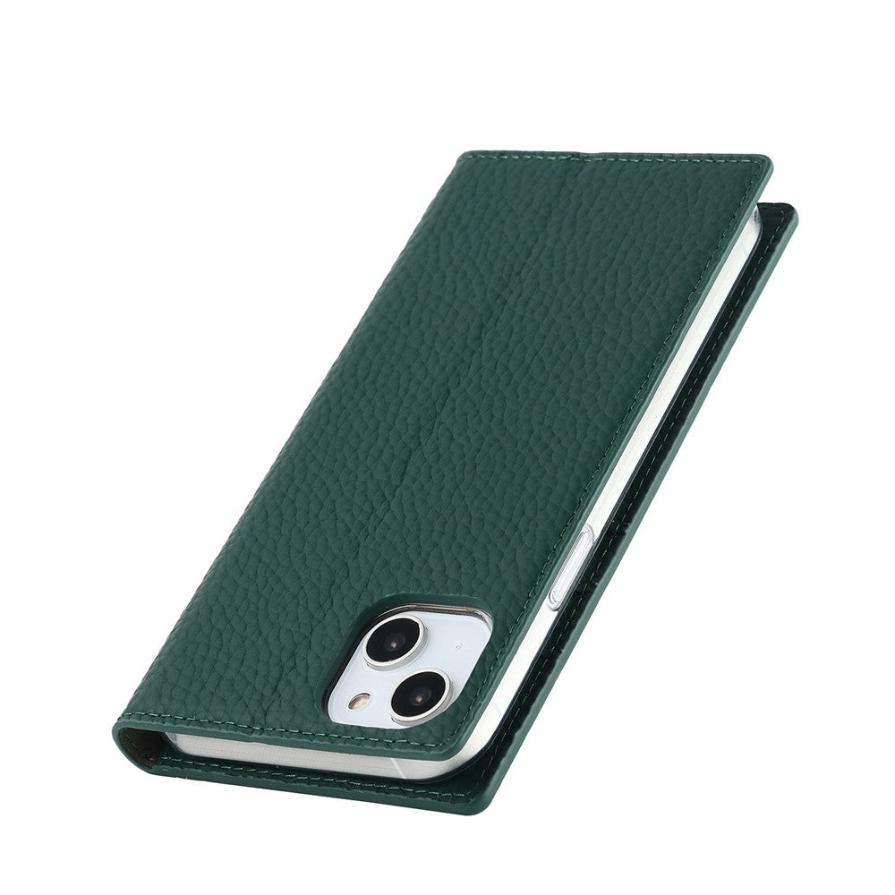 Genuine Leather Case for iPhone 14 6.1 inch, Litchi Texture Drop-proof Phone Wallet Stand Cover with Hand Strap