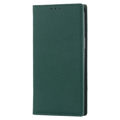 Genuine Leather Case for iPhone 14 6.1 inch, Litchi Texture Drop-proof Phone Wallet Stand Cover with Hand Strap