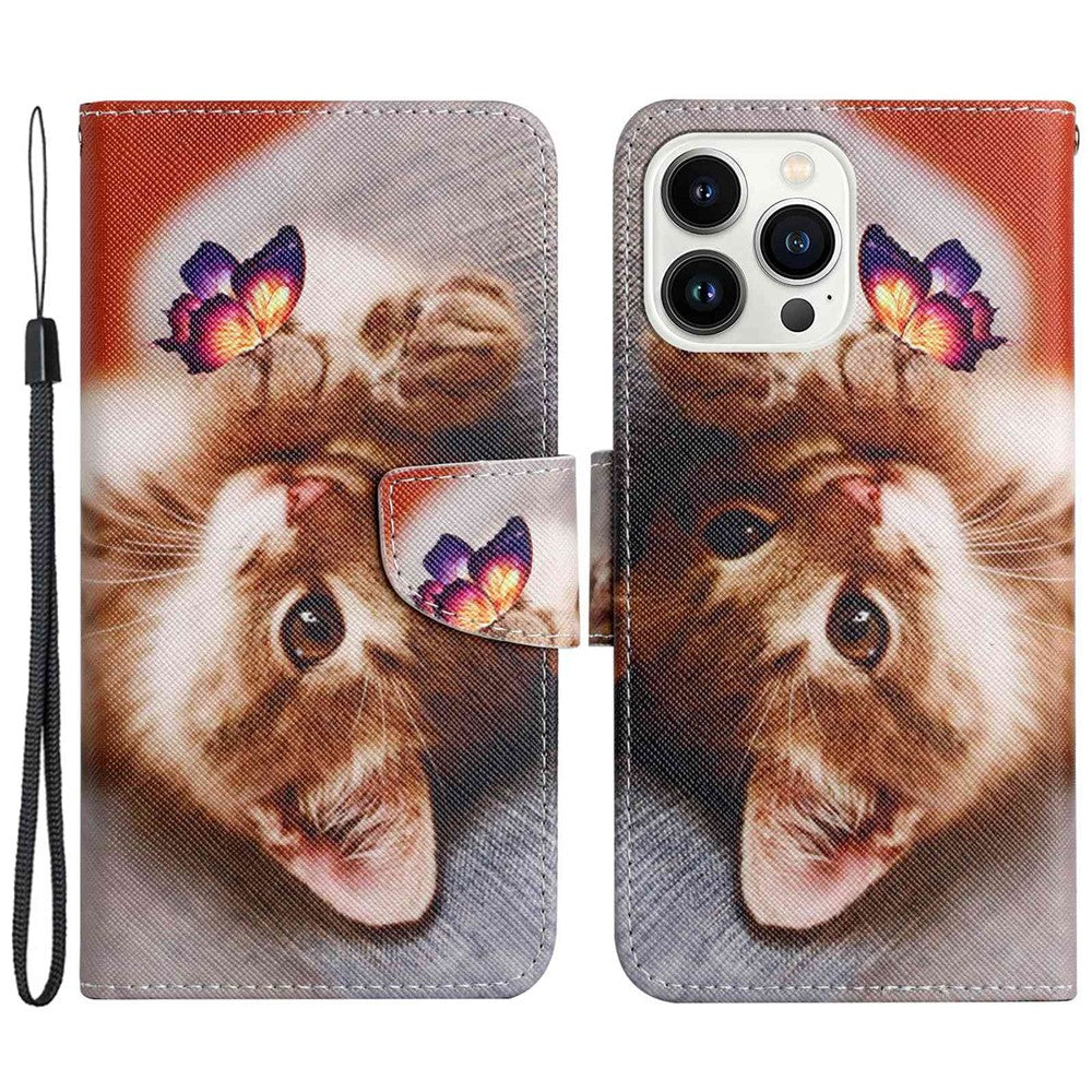 For iPhone 14 Pro Max 6.7 inch Protective Phone Case Cross Texture Pattern Printing PU Leather Shockproof Stand Wallet Cover