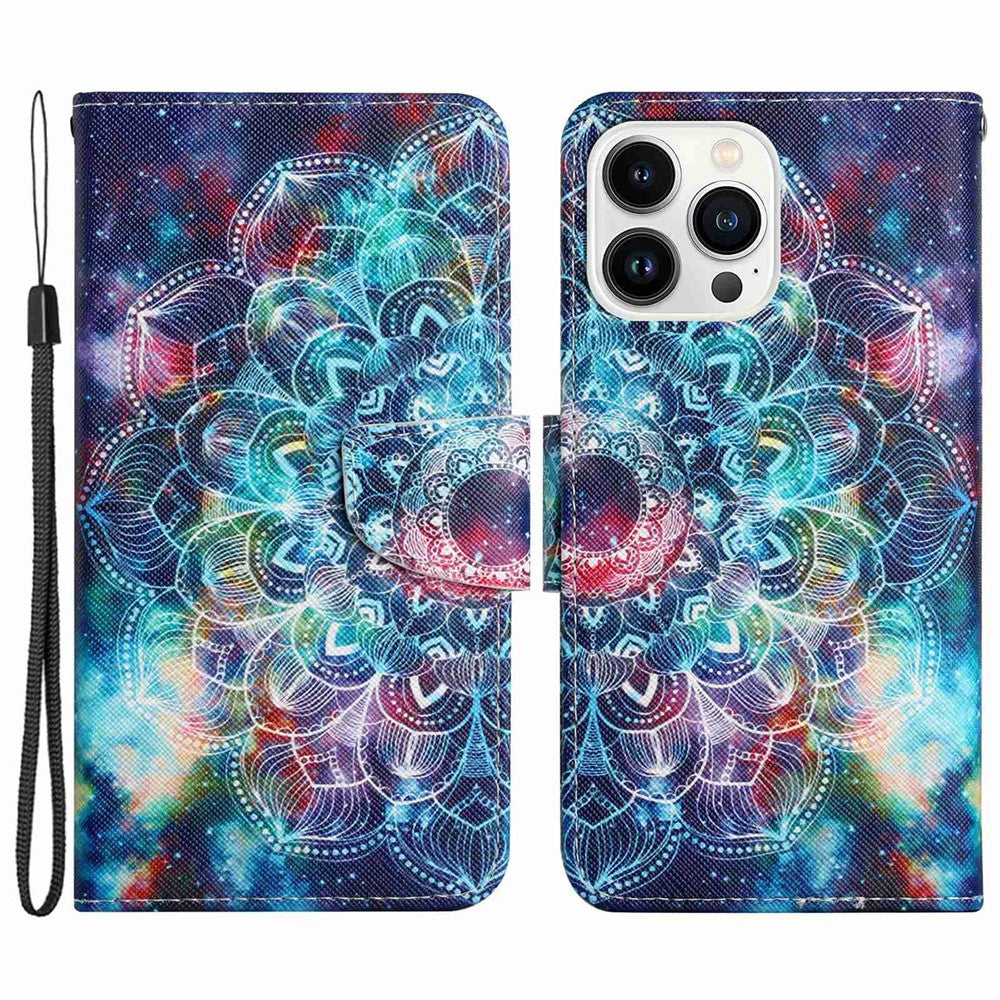 For iPhone 14 Pro Max 6.7 inch Protective Phone Case Cross Texture Pattern Printing PU Leather Shockproof Stand Wallet Cover