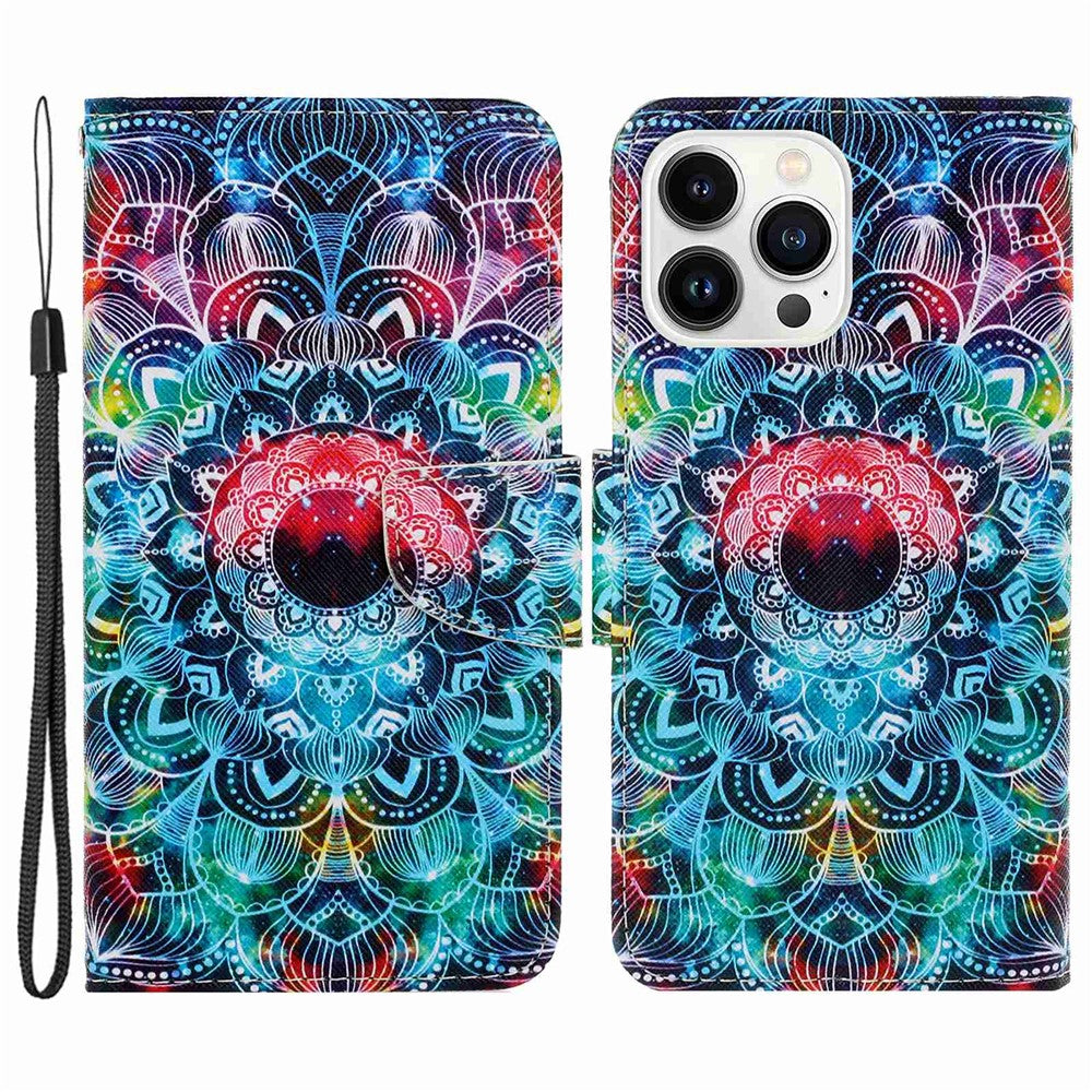 For iPhone 14 Pro Max 6.7 inch Protective Phone Case Cross Texture Pattern Printing PU Leather Shockproof Stand Wallet Cover