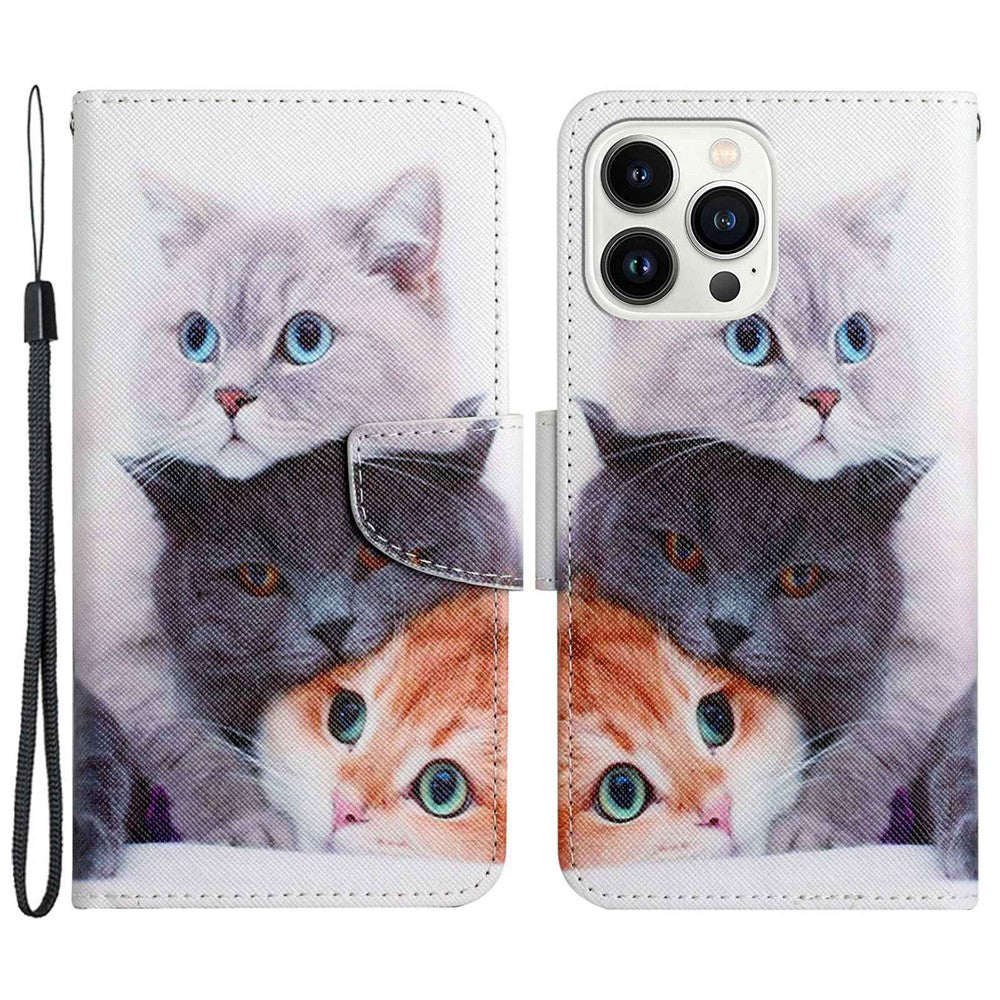 For iPhone 14 Pro Max 6.7 inch Protective Phone Case Cross Texture Pattern Printing PU Leather Shockproof Stand Wallet Cover