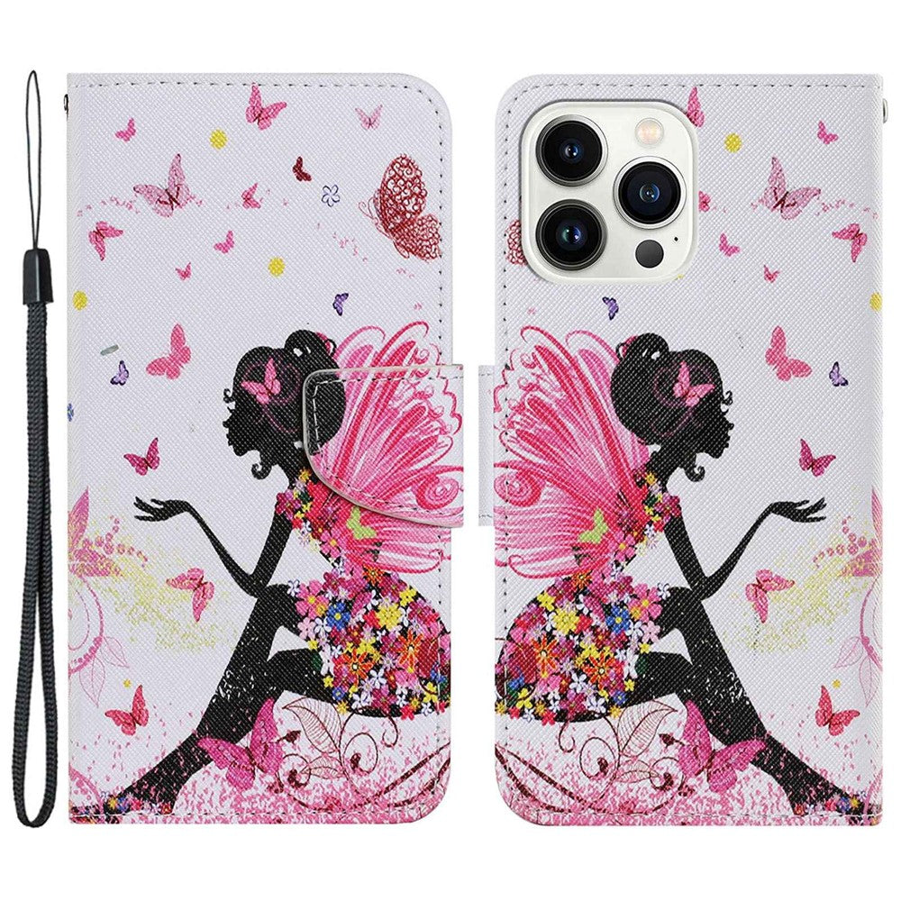 For iPhone 14 Pro Max 6.7 inch Protective Phone Case Cross Texture Pattern Printing PU Leather Shockproof Stand Wallet Cover