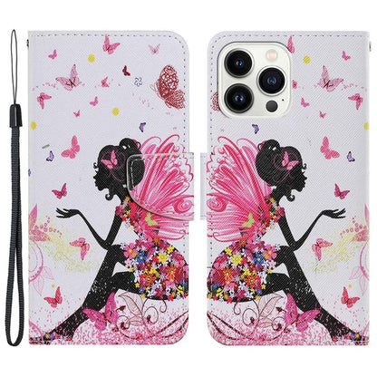 For iPhone 14 Pro Max 6.7 inch Protective Phone Case Cross Texture Pattern Printing PU Leather Shockproof Stand Wallet Cover