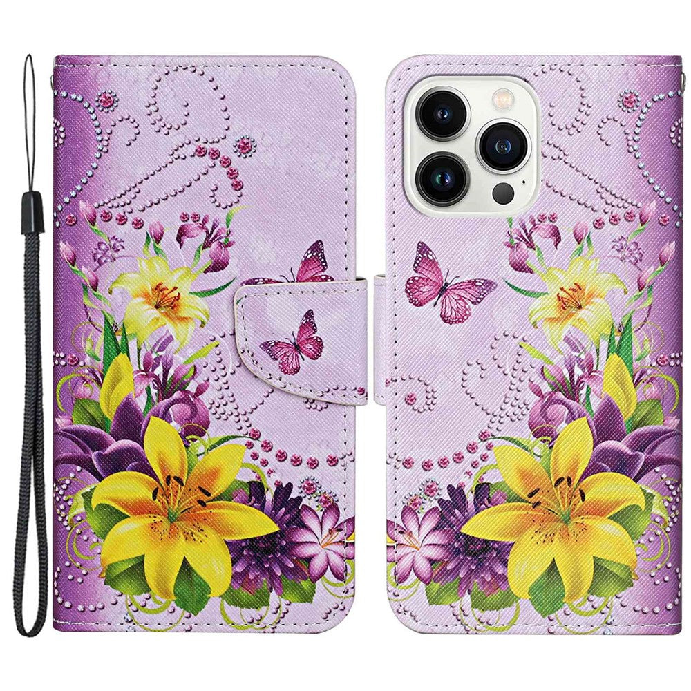 For iPhone 14 Pro Max 6.7 inch Protective Phone Case Cross Texture Pattern Printing PU Leather Shockproof Stand Wallet Cover