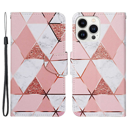 For iPhone 14 Pro Max 6.7 inch Protective Phone Case Cross Texture Pattern Printing PU Leather Shockproof Stand Wallet Cover