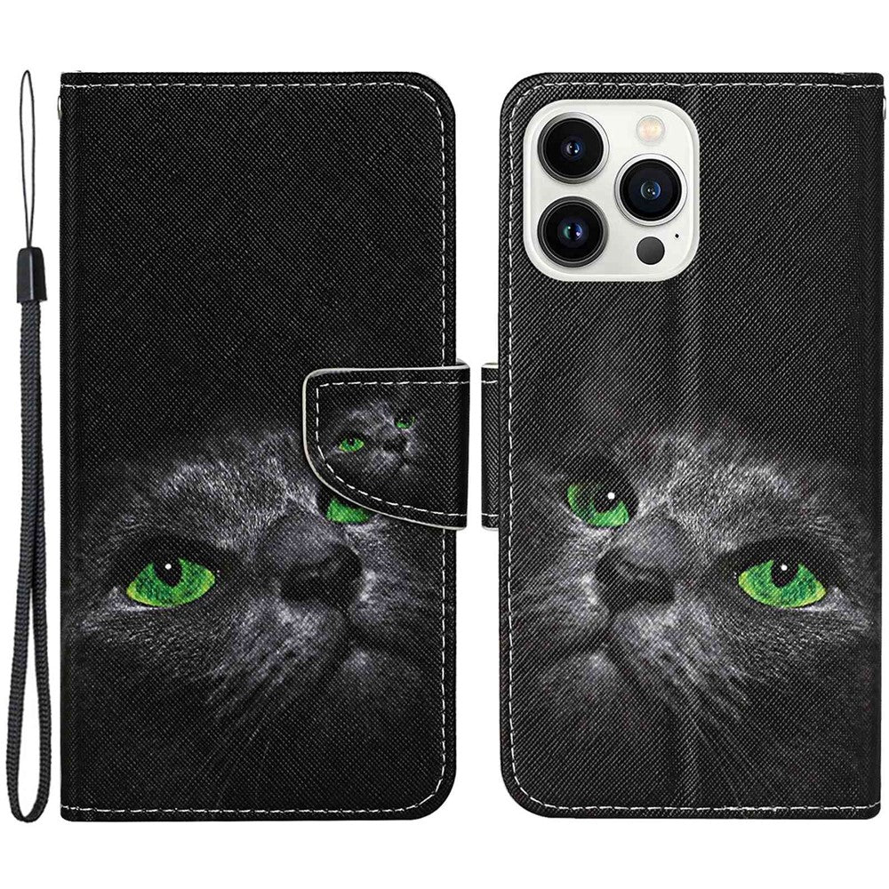 For iPhone 14 Pro Max 6.7 inch Protective Phone Case Cross Texture Pattern Printing PU Leather Shockproof Stand Wallet Cover