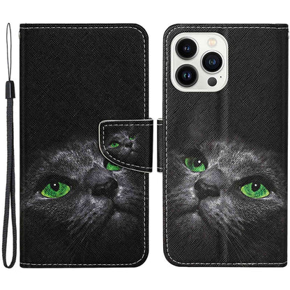 For iPhone 14 Pro Max 6.7 inch Protective Phone Case Cross Texture Pattern Printing PU Leather Shockproof Stand Wallet Cover