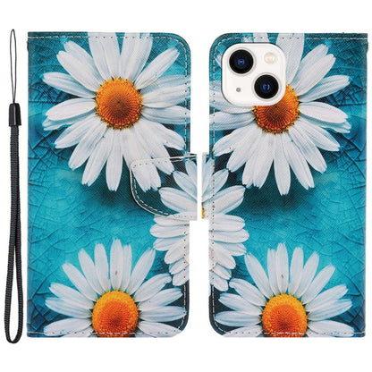For iPhone 14 Plus Cross Texture PU Leather Case Pattern Printing Foldable Stand Phone Wallet Full Protection Case