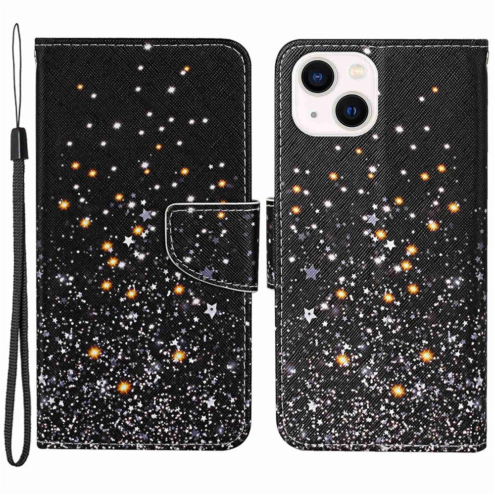 For iPhone 14 Plus Cross Texture PU Leather Case Pattern Printing Foldable Stand Phone Wallet Full Protection Case