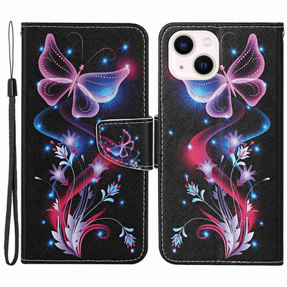 For iPhone 14 Plus Cross Texture PU Leather Case Pattern Printing Foldable Stand Phone Wallet Full Protection Case