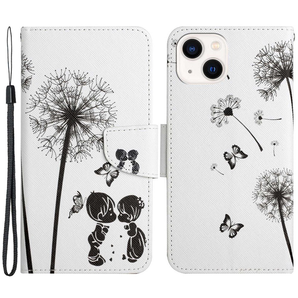 For iPhone 14 Plus Cross Texture PU Leather Case Pattern Printing Foldable Stand Phone Wallet Full Protection Case