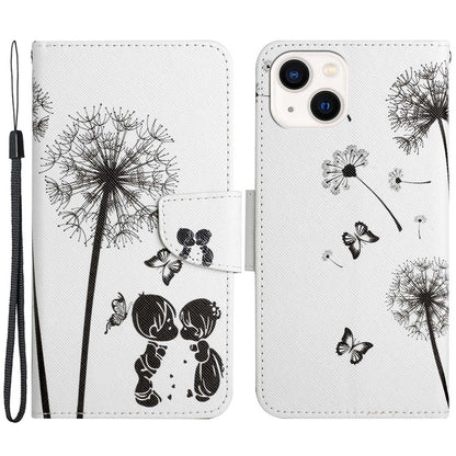 For iPhone 14 Plus Cross Texture PU Leather Case Pattern Printing Foldable Stand Phone Wallet Full Protection Case
