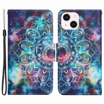 For iPhone 14 Plus Cross Texture PU Leather Case Pattern Printing Foldable Stand Phone Wallet Full Protection Case