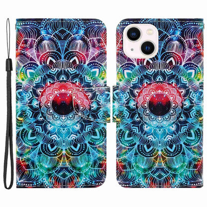 For iPhone 14 Plus Cross Texture PU Leather Case Pattern Printing Foldable Stand Phone Wallet Full Protection Case