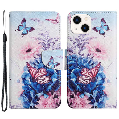 For iPhone 14 Plus Cross Texture PU Leather Case Pattern Printing Foldable Stand Phone Wallet Full Protection Case