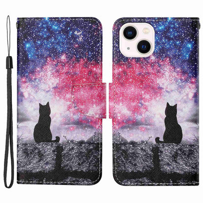 For iPhone 14 Plus Cross Texture PU Leather Case Pattern Printing Foldable Stand Phone Wallet Full Protection Case