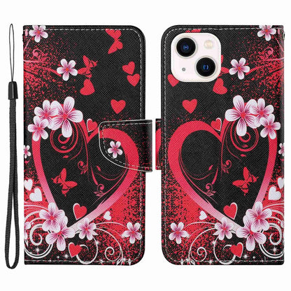 For iPhone 14 Plus Cross Texture PU Leather Case Pattern Printing Foldable Stand Phone Wallet Full Protection Case