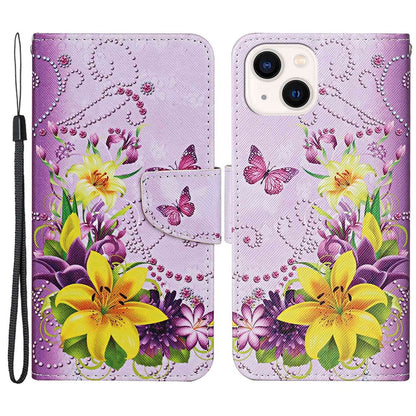 For iPhone 14 Plus Cross Texture PU Leather Case Pattern Printing Foldable Stand Phone Wallet Full Protection Case