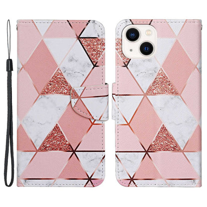For iPhone 14 Plus Cross Texture PU Leather Case Pattern Printing Foldable Stand Phone Wallet Full Protection Case