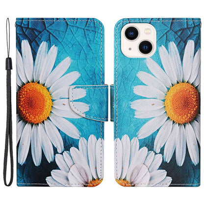 For iPhone 14 Plus Cross Texture PU Leather Case Pattern Printing Foldable Stand Phone Wallet Full Protection Case