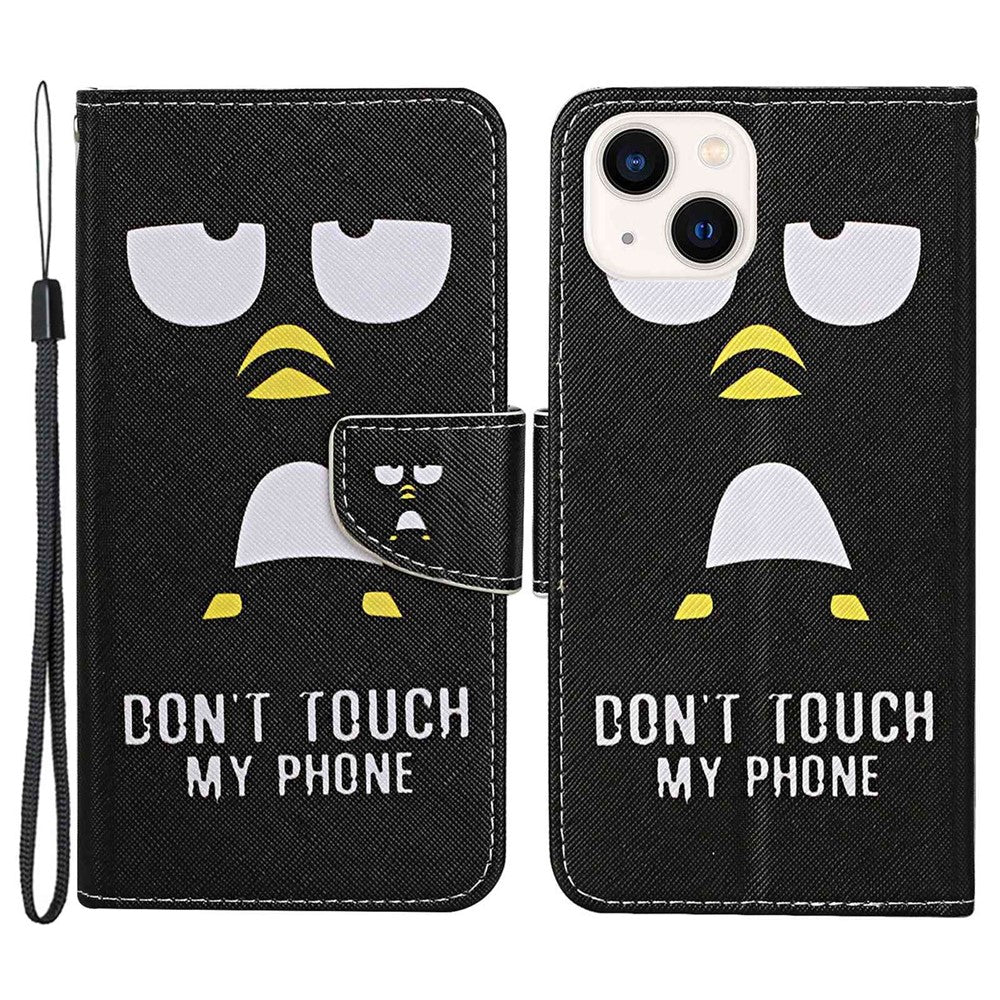 For iPhone 14 Plus Cross Texture PU Leather Case Pattern Printing Foldable Stand Phone Wallet Full Protection Case