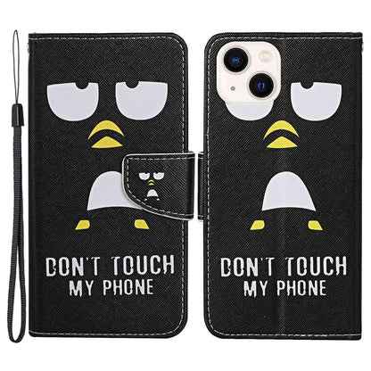 For iPhone 14 Plus Cross Texture PU Leather Case Pattern Printing Foldable Stand Phone Wallet Full Protection Case