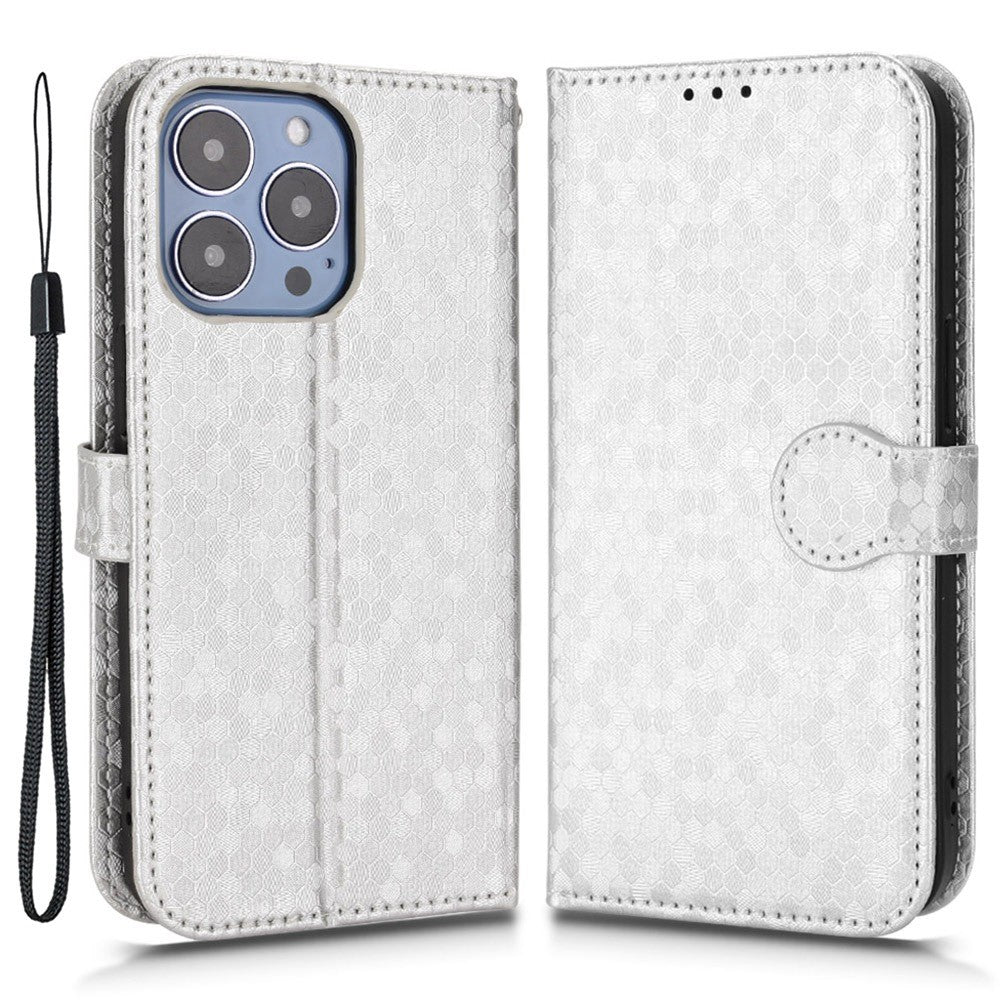 For iPhone 14 Pro Max 6.7 inch Magnetic Clasp Dot Pattern Imprinted Phone Cover Shockproof Leather Stand Wallet Case