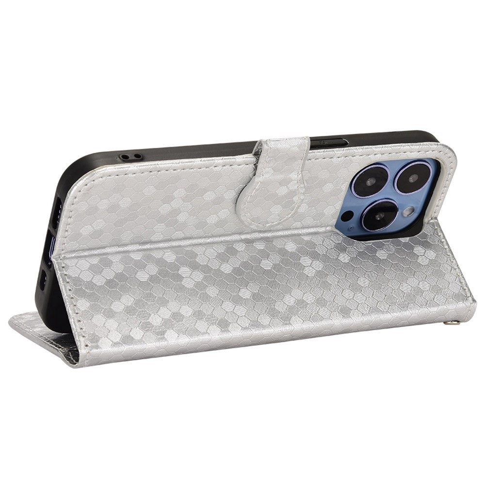 For iPhone 14 Pro Max 6.7 inch Magnetic Clasp Dot Pattern Imprinted Phone Cover Shockproof Leather Stand Wallet Case
