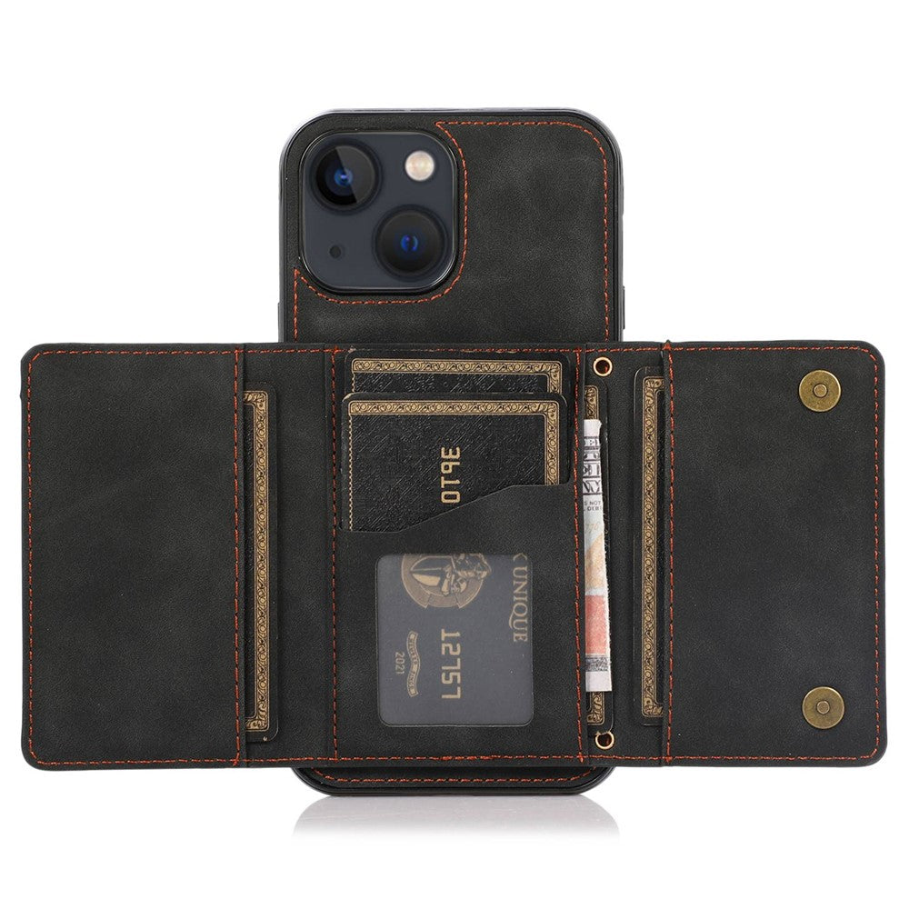 For iPhone 14 6.1 inch Mobile Phone Case Foldable Wallet Design Leather Coated TPU Back Cover