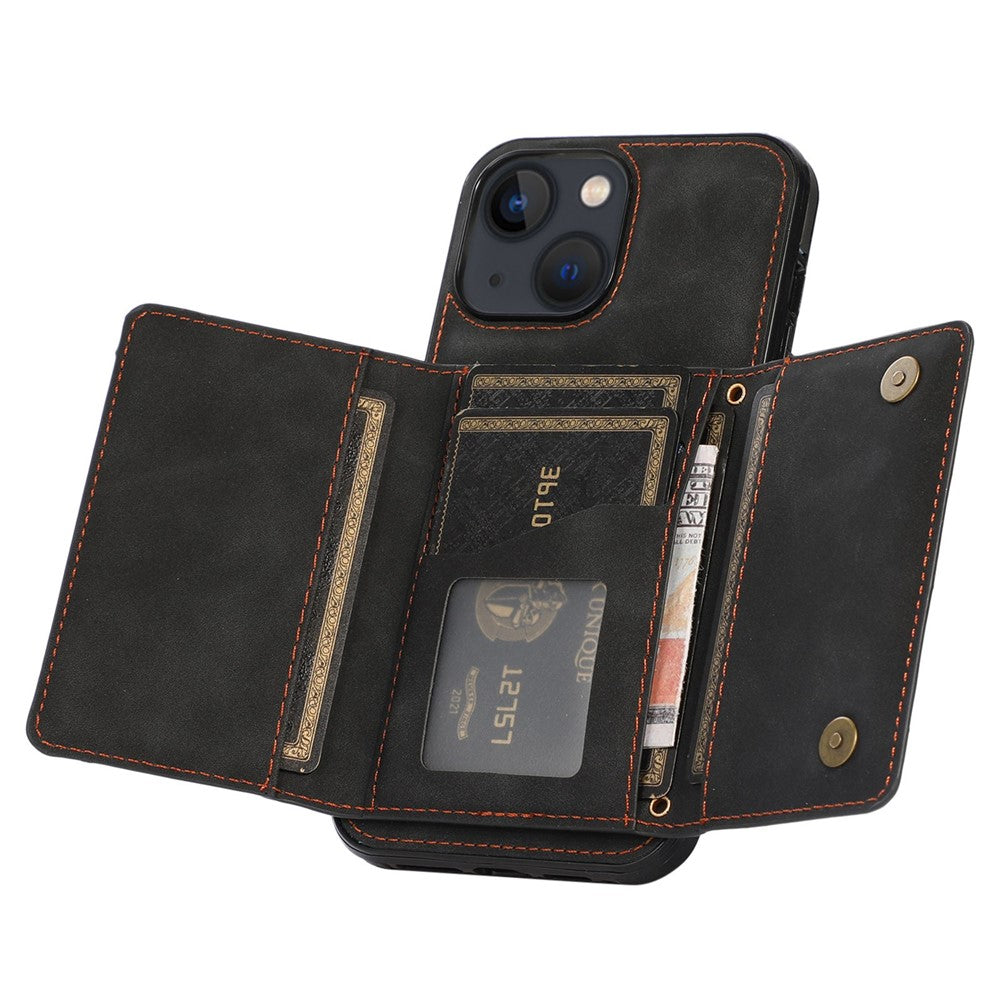 For iPhone 14 6.1 inch Mobile Phone Case Foldable Wallet Design Leather Coated TPU Back Cover