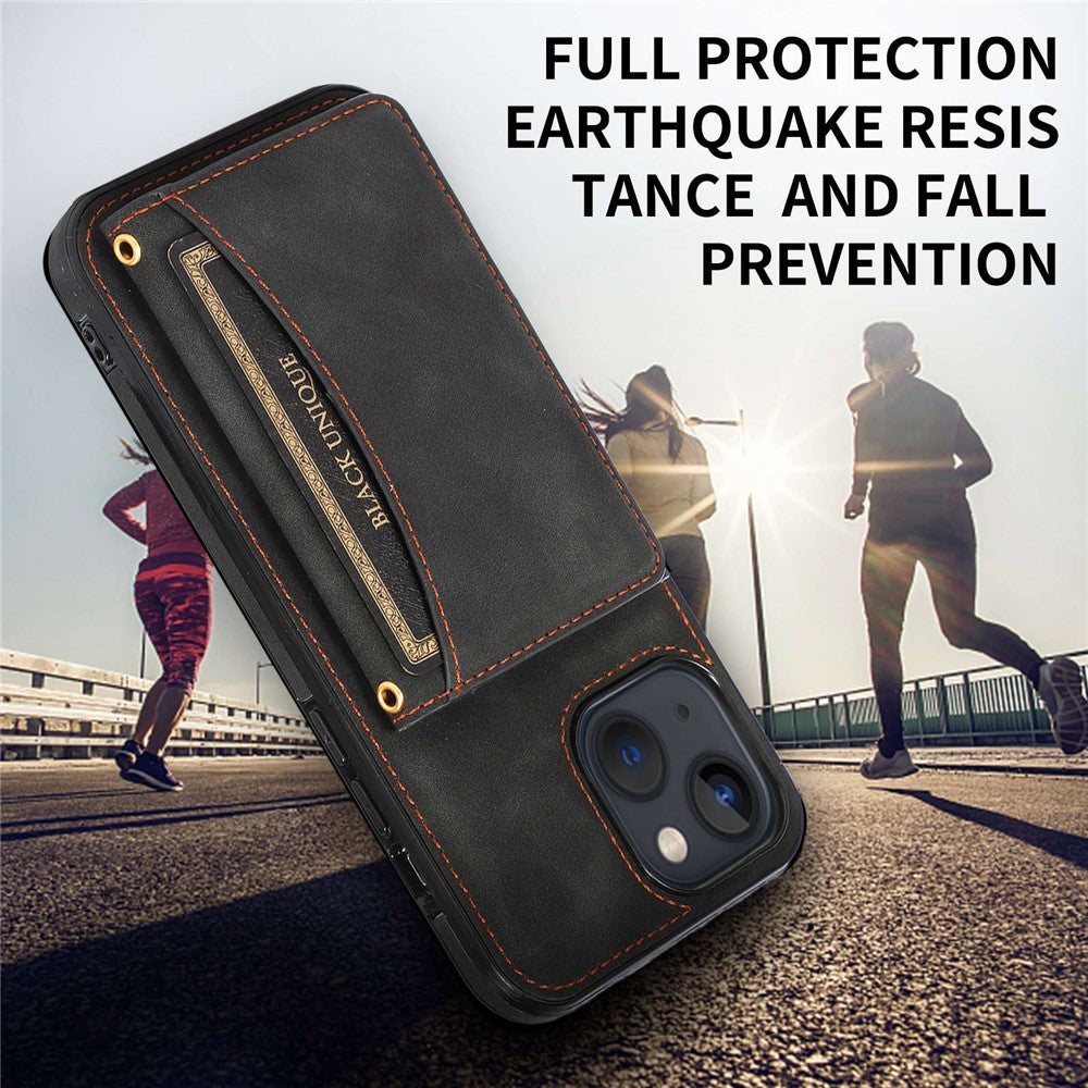 For iPhone 14 6.1 inch Mobile Phone Case Foldable Wallet Design Leather Coated TPU Back Cover