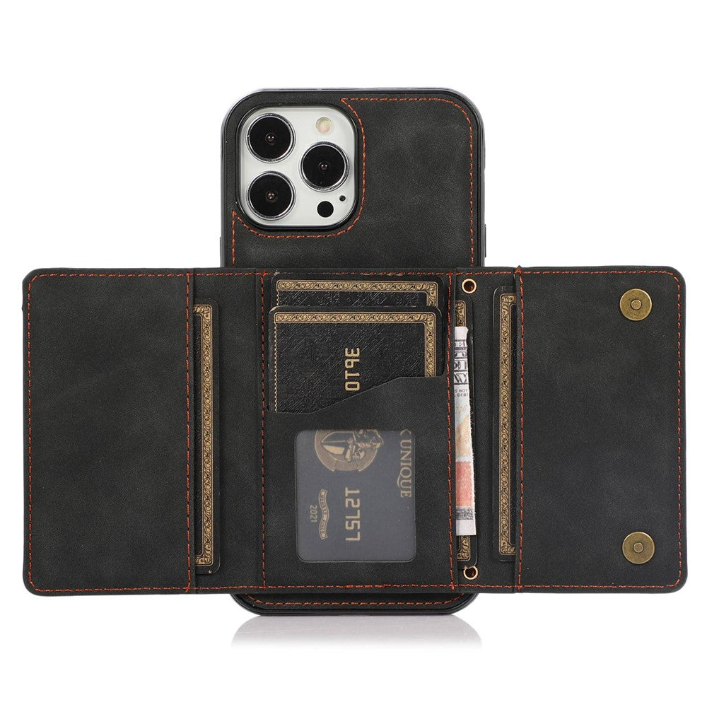 For iPhone 14 Pro Max 6.7 inch Tri-fold Wallet Kickstand Phone Back Cover PU Leather + TPU Anti-scratch Case