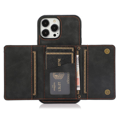 For iPhone 14 Pro Max 6.7 inch Tri-fold Wallet Kickstand Phone Back Cover PU Leather + TPU Anti-scratch Case