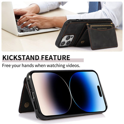 For iPhone 14 Pro Max 6.7 inch Tri-fold Wallet Kickstand Phone Back Cover PU Leather + TPU Anti-scratch Case