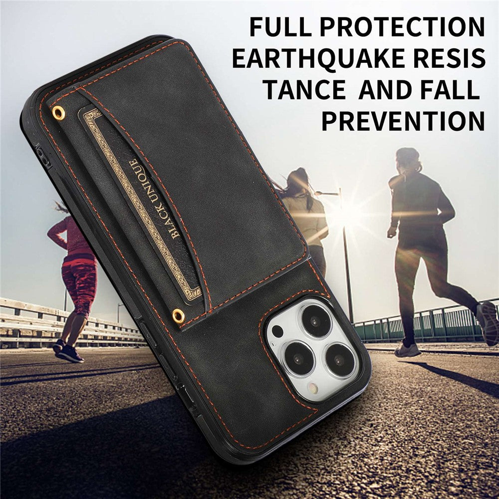 For iPhone 14 Pro Max 6.7 inch Tri-fold Wallet Kickstand Phone Back Cover PU Leather + TPU Anti-scratch Case