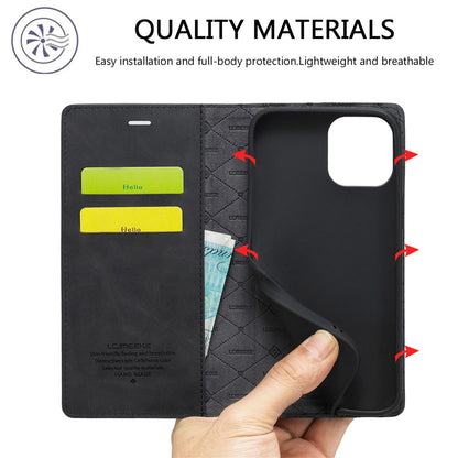 LC.IMEEKE For iPhone 14 Plus PU Leather Wallet Folio Flip Case Magnetic Auto-absorbed Stand Cover