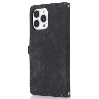 For iPhone 14 Pro Max 6.7 inch 9 Card Slots Phone Wallet Case Zipper Pocket Design Full Protection PU Leather Stand Cover with Wrist Strap