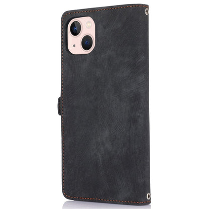 For iPhone 14 6.1 inch Zipper Pocket Design 9 Card Slots Phone Wallet Case PU Leather Stand Shockproof Cover with Wrist Strap