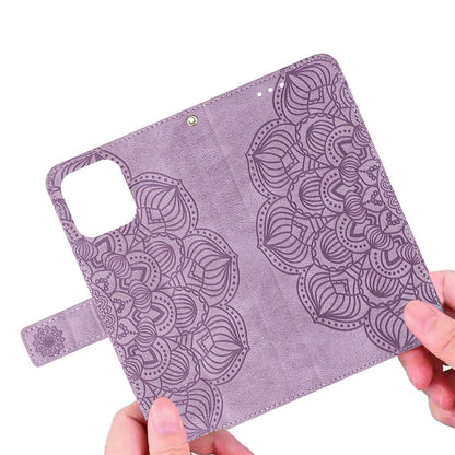 For iPhone 14 Plus Mandala Flower Imprinted Wallet Case PU Leather Wrist Strap Stand Feature Flip Cover