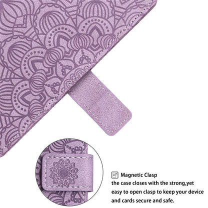 For iPhone 14 Plus Mandala Flower Imprinted Wallet Case PU Leather Wrist Strap Stand Feature Flip Cover
