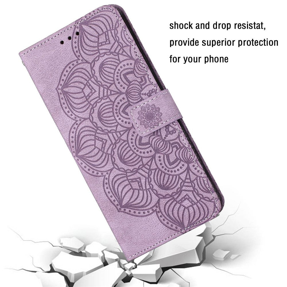 For iPhone 14 Plus Mandala Flower Imprinted Wallet Case PU Leather Wrist Strap Stand Feature Flip Cover