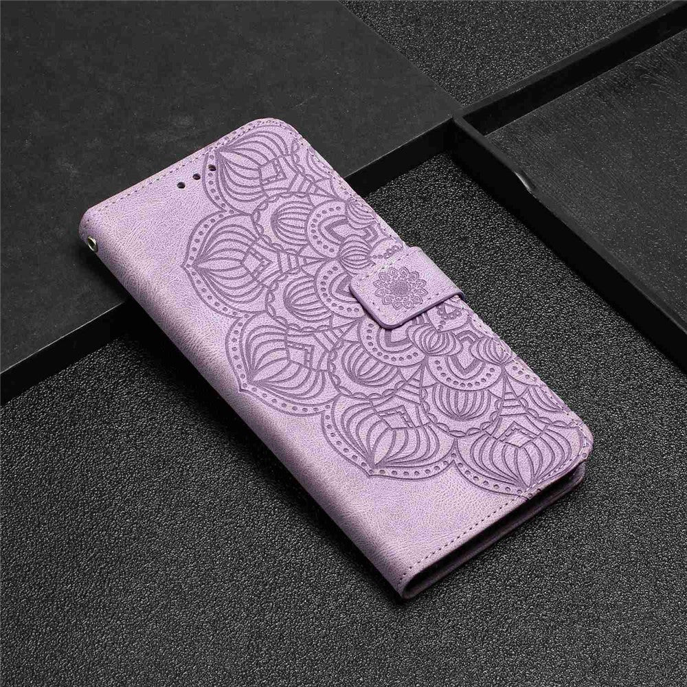 For iPhone 14 Plus Mandala Flower Imprinted Wallet Case PU Leather Wrist Strap Stand Feature Flip Cover