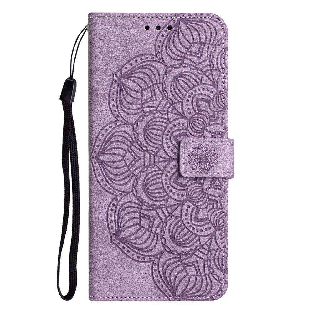 For iPhone 14 Plus Mandala Flower Imprinted Wallet Case PU Leather Wrist Strap Stand Feature Flip Cover
