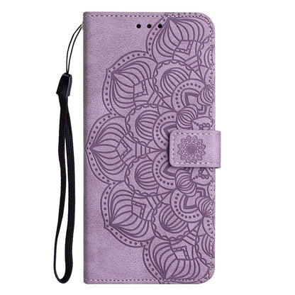 For iPhone 14 Plus Mandala Flower Imprinted Wallet Case PU Leather Wrist Strap Stand Feature Flip Cover