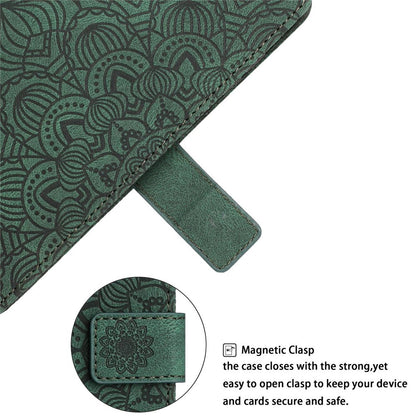 For iPhone 14 Pro Max 6.7 inch Imprinted Mandala Flower PU Leather Phone Case Wallet Stand Magnetic Protective Cover with Wrist Strap