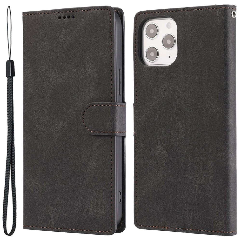 For iPhone 14 Pro Max 6.7 inch PU Leather Wallet Function Phone Shockproof Case Anti-drop Stand Cover with Strap