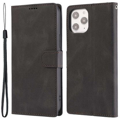 For iPhone 14 Pro Max 6.7 inch PU Leather Wallet Function Phone Shockproof Case Anti-drop Stand Cover with Strap