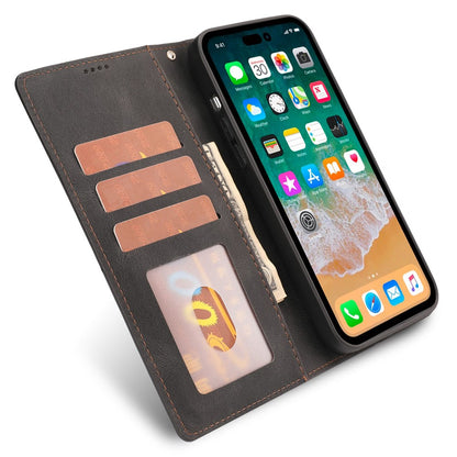 For iPhone 14 Pro Max 6.7 inch PU Leather Wallet Function Phone Shockproof Case Anti-drop Stand Cover with Strap