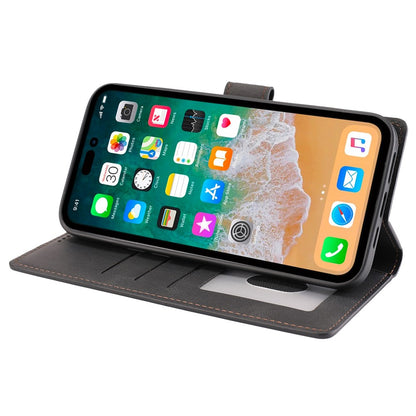 For iPhone 14 Pro Max 6.7 inch PU Leather Wallet Function Phone Shockproof Case Anti-drop Stand Cover with Strap